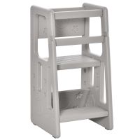 Scara pentru Copii Turn Montessorian, Inaltime Reglabila 3 Niveluri, HDPE non-toxic si inodor, 47x47x90cm, Gri HOMCOM | Aosom RO