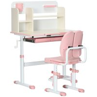 ZONEKIZ Set de Birou pentru Copii cu Înălțime Reglabilă, Masă de Studiu cu Raft și Spațiu de Depozitare, 80x52x88-109 cm, Roz | Aosom Romania