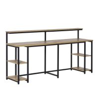 Birou dublu Stil Industrial HOMCOM, MDF/Metal, 200x53x100 cm, Negru/Maro | Aosom RO