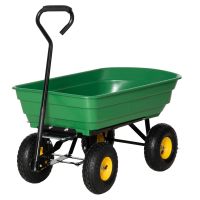 Cărucior de grădină 75L din oțel și PP cu cuvă rabatabilă și mâner de transport, 109x52x94 cm, de culoare verde închis Outsunny | Aosom RO
