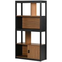 HOMCOM Biblioteca moderna cu 4 niveluri si rafturi de depozitare, nuc maro