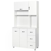 Homcom Bufet Înalt pentru Bucătărie, Dulap cu Sertare și Dulapioare, Rafturi Deschise pentru Microunde, 100x39.5x183.5cm, Alb | Aosom Romania