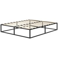HOMCOM Cadru de Pat de 35cm cu Platforma Dubla din Otel, Cadru 190x160cm, cu Suport cu Lamele de Placaj si Depozitare sub Pat, Negru | Aosom RO