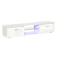 HOMCOM Dulap TV cu Lumini LED in 16 Culori si 4 modalitati pentru TV pana la 55", Mobilier in MDF Alb, 160x35x30cm | AOSOM RO