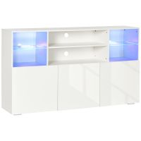 HOMCOM Dulap TV de pana la 65", Dulap de living cu lumini LED si rafturi din sticla, 160x35x91cm, alb lucios | AOSOM RO