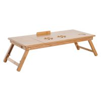 HOMCOM Masă de Pat pentru PC Pliabilă Suport Reglabil Înclinabil cu Sertar Picioare Pliabile 72x35x22-30 Culoarea Lemnului | Aosom Romania