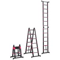 HOMCOM Scara Telescopica din Aluminiu si Nailon cu 12 Trepte cu Design Pliabil, 379x67.5x11 cm, Negru si Rosu | Aosom RO