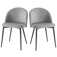 HOMCOM Set 2 Scaune Confortabile pentru Sufragerie și Bucătărie Tapitate cu Catifea Gri Design Modern 49x50x77 cm | Aosom Romania