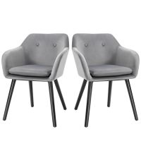 HOMCOM Set 2 Scaune cu Cotiere pentru Sufragerie și Bucătărie Tapitate cu Catifea și Picioare din Lemn Gri 54x56x74 cm | Aosom Romania