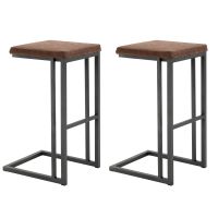 HOMCOM Set 2 Taburete Bar și Bucătărie, Design Vintage Industrial, Imitație Piele și Metal, Maro, Confortabil | Aosom Romania