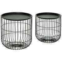 HOMCOM Set de 2 Mese Rotunde Suprapuse, Corp din Oțel, Blat Detasabil, Design Modern pentru Living, Negru | Aosom Romania