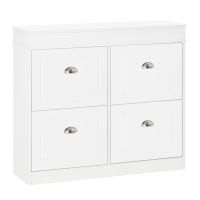HOMCOM Suport de Pantofi Economie de Spatiu din Lemn 4 Sertare cu Deschidere Batanta cu Etajera Reglabila pentru 32 de Încaltari, 98x24x83cm, Alb