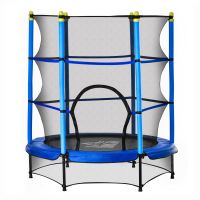 HOMCOM Trambulina pentru Copii 3-6 Ani cu Plasa, Margine capitonata si Corzi Elastice, Trambulina pentru Gradina Φ140x158cm Albastru si Negru