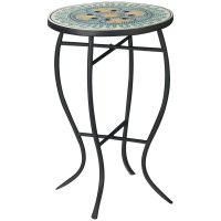 Masuta de Gradina Rotunda Outsunny din Metal Blat cu Mozaic, Multicolor Ф35.5x53.5cm | Aosom RO