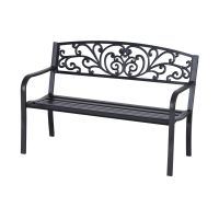 Outsunny Banca de gradina din metal cu spatar decorat, 127x60x87cm – negru | Aosom RO