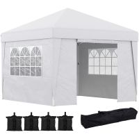 Outsunny Cort Pliabil 3x3m cu Înălțime Reglabilă, Design Pop Up, Ferestre, Alb, Perfect pentru Evenimente în Aer Liber | Aosom Romania