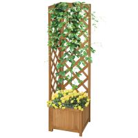 Outsunny Jardinieră Grădină Lemn de Brad cu Grilă pentru Plante Cățărătoare Maro 40x40x145cm Decorativă | Aosom Romania