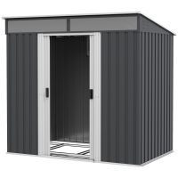 Outsunny Magazie 6,5 x 4 FT din metal galvanizat cu fundatie pentru gradina, Depozit cu incuietoare pentru unelte, Gri