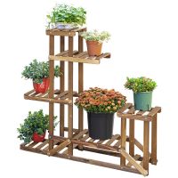 Outsunny Raft Exponat Plante și Flori, 6 Nivele Asimetrice, Jardinieră Verticală din Lemn, Decor Grădină și Interior, Natur | Aosom Romania
