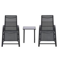 Outsunny Set 2 sezlonguri si masuta cu blat din sticla, sezlong pentru gradina din material respirabil si metal, 59x169x66 cm, negru