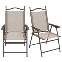 Outsunny Set de 2 scaune pliabile, Scaune pentru gradina cu cotiera, sezut cu tesatura din plasa care permite trecerea aerului