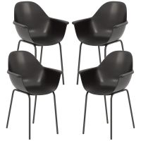 Outsunny Set de 4 Scaune de Grădină Negre, Stivuibile, cu Spătar Înalt și Cotieră, Cadru din Metal, Perfecte pentru Exterior | Aosom Romania