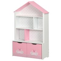 ZONEKIZ Bibliotecă pentru Copii, Suport Jucării cu Rafturi Deschise și Sertare pe Roți, Roz, 78.5x34x127.5cm | Aosom Romania