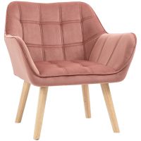 Fotoliu in stil nordic din lemn si efect de catifea roz pentru sufragerie sau birou, 68,5x61x72,5cm HOMCOM | Aosom RO