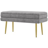 HOMCOM Bancă de Depozitare Otomană, Tapiterie Catifelată, Picioare Aurii, Design Modern pentru Living, Dormitor, Gri | Aosom Romania