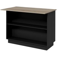 HOMCOM Insula de bucatarie cu bar 105 x 60cm pentru micul dejun, Carucior de bucatarie cu 2 compartimente deschise, 2 dulapuri, usi cu deschidere prin impingere si blat cu efect de lemn, Negru