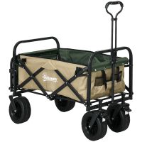 Outsunny Cărucior de Exterior Pliabil, Rezistent pentru Camping, cu Ușă în Spate Deschidere și Maner Telescopic | Aosom Romania