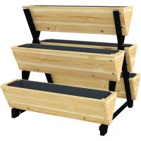 Outsunny Jardiniera de Exterior pe 3 Niveluri cu 5 Structuri din Lemn de Brad, Jardiniera de Gradina cu Orificii de Drenaj si Garnitura, 75x78x77 cm