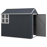 Outsunny Magazie de Grădină din Oțel Galvanizat și PP cu 4 Guri de Aerisire și Fereastră, 259x171x222 cm, Gri și Alb