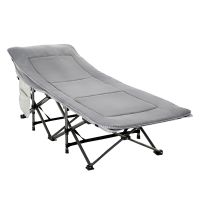 Outsunny Pat pentru Camping Pliabil cu Buzunare de Depozitare si Geanta de transport, Pat pentru Camping Capitonat si Inaltat, 188x64.5x53 cm, Gri