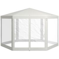 Outsunny Pavilion 4x4 m de Gradina Hexagonal cu Pereti din Plasa, 2 Usi si Picioare Reglabile, Pavilion din Metal si Poliester cu Pari si Franghii