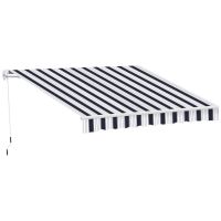 Outsunny Perdea Soare Rulou Exterior Manual cu Dungi Albastru și Alb pentru Terasă și Balcon 2.5x2m | Aosom Romania
