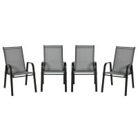 Outsunny Set de 4 Scaune de Grădină Stivuibile, Scaune de Exterior cu Cotiere din Metal și Țesătură Respirabilă, 54x75.5x95 cm, Gri