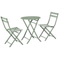 Outsunny Set de Gradina Pliabil de 3 Piese din Otel, 2 Scaune 42x50x81 cm si Masa de Gradina Ø60x71 cm, Verde
