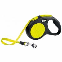 Lesa pentru caini New Classic Neon banda, Flexi, Retractabil, Pana la 15 kg, S, 5 metri, Galben