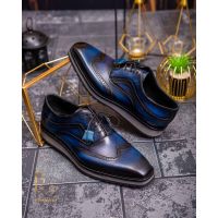 Pantofi Casual de bărbați, Talpa Înaltă, din piele naturala, Albastru patinat - P1603