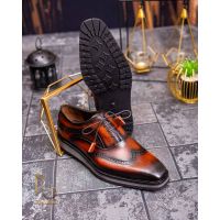 Pantofi Casual de bărbați, Talpa Înaltă, din piele naturala, Maro patinat - P1602