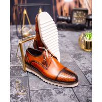Pantofi Casual de bărbați, din piele naturala, Maro Snake cu talpa înaltă - P1515