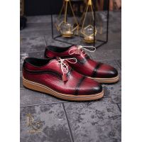 Pantofi Casual barbatesti din piele naturala, bordo cu talpa inalta - P1321