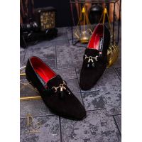 Mocasini / Loafers din catifea si piele cu ciucuri - P1222