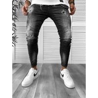 Blugi barbati conici negri + lant cadou 5802 B8-5*