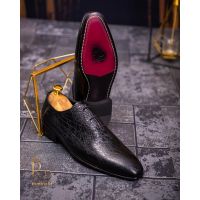 Pantofi cu siret barbatesti, negri, one cut - P1710