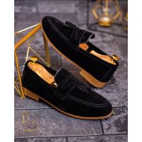 Mocasini / Loafers negri, catifea cu ciucuri - P1728