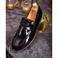 Mocasini / Loafers negri, lacuiti cu ciucuri - P1727