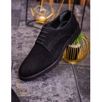 Pantofi cu siret barbatesti, negri din piele intoarsa - P1721