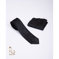 Cravata de bărbați cu batista, neagra cu model - CV687